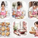 Samolepky pro plánování v diáři: Pekařka v růžovém – Od kvásku k bochníku.