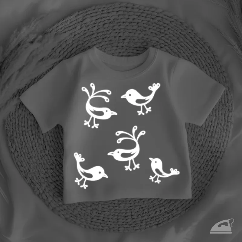 Nažehlovačky Něžní ptáčci – reflexní sada 5 kusů k nažehlení na oblečení.