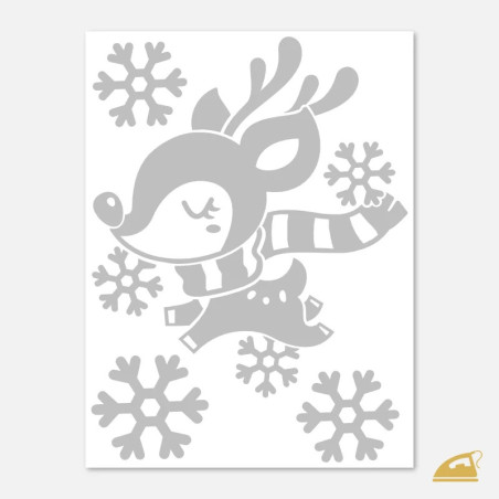 Reflexní nažehlovačka pro děti Zimní sobík s šálou a vločkami.