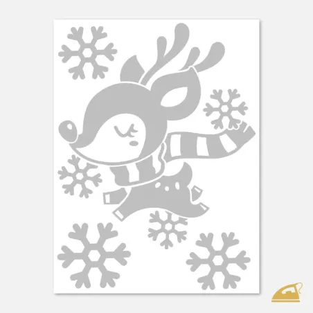 Reflexní nažehlovačka pro děti Zimní sobík s šálou a vločkami.