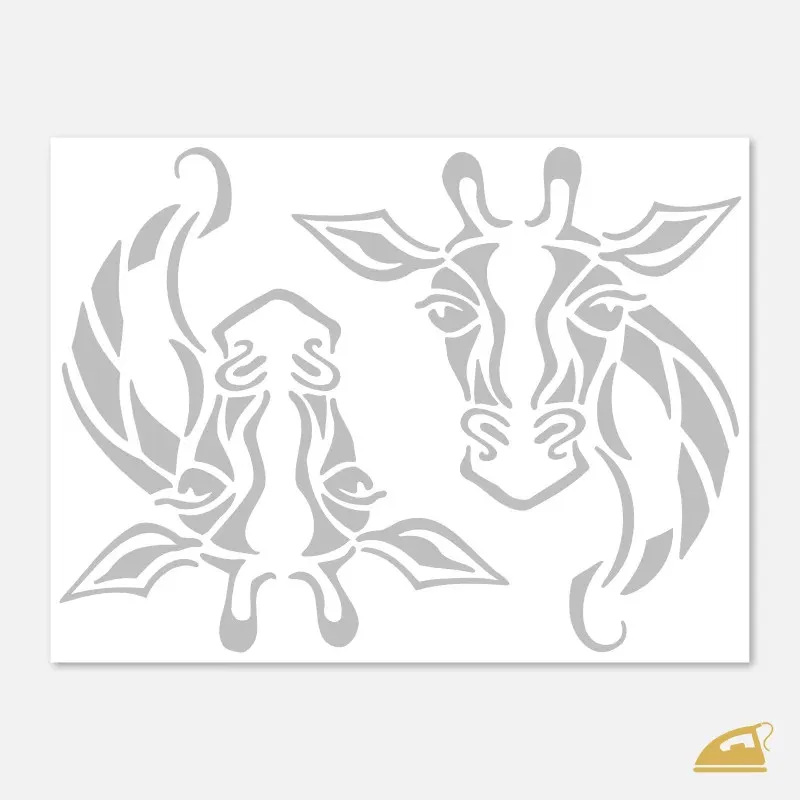 Reflexní nažehlovačky Žirafy – umělecký Tattoo styl (sada 2 ks).