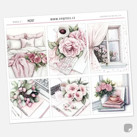 Romantické samolepky do diáře s květy růží.