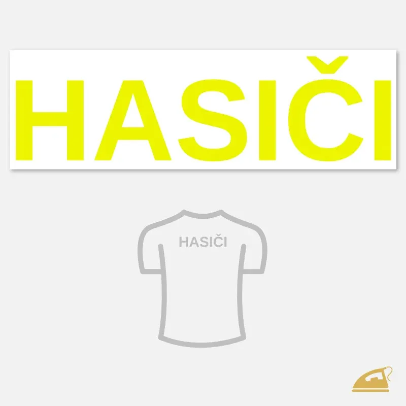 Velký neonový nažehlovací nápis HASIČI na záda – žlutý.
