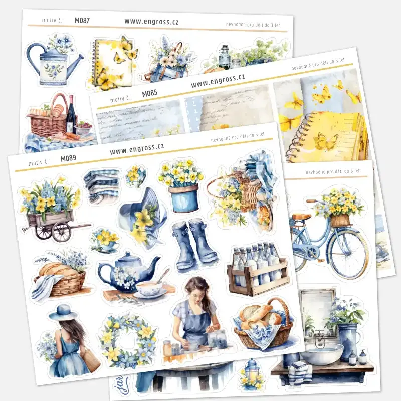 Sada samolepek do diáře Jarní víkend: Venkovská zátiší a květiny. Nálepky pro klid a pohodu.