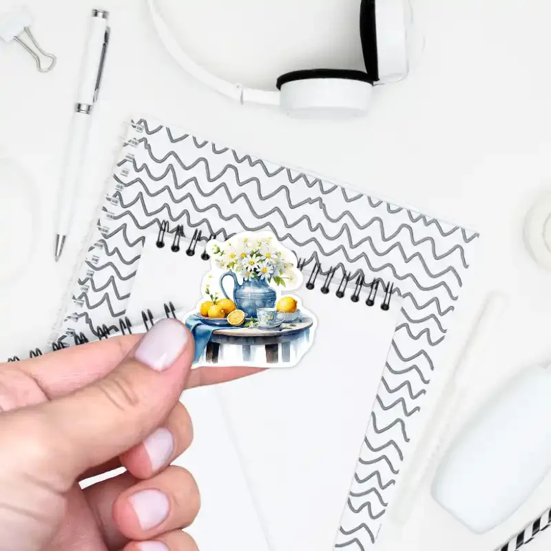 Samolepky do diáře Jarní víkend: Zátiší kytice kopretin s citróny.