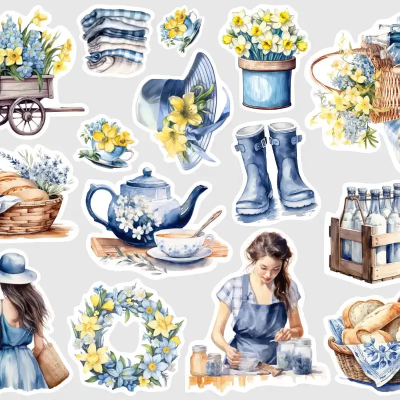 Samolepky do diáře Jarní víkend: Snídaně v modré.