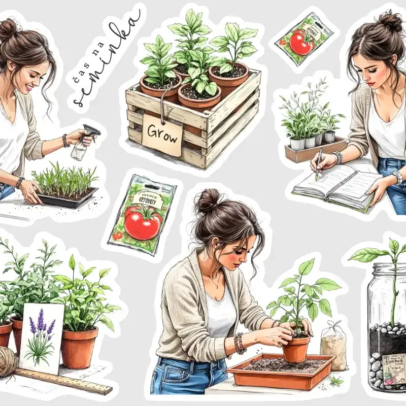 Samolepky do diáře: Předpěstování sazenic – Výsev semínek.