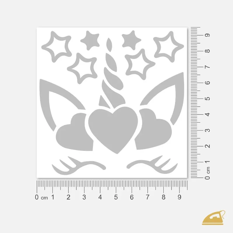 Reflexní nažehlovačka Jednorožec se srdíčky – snadné nažehlení žehličkou.