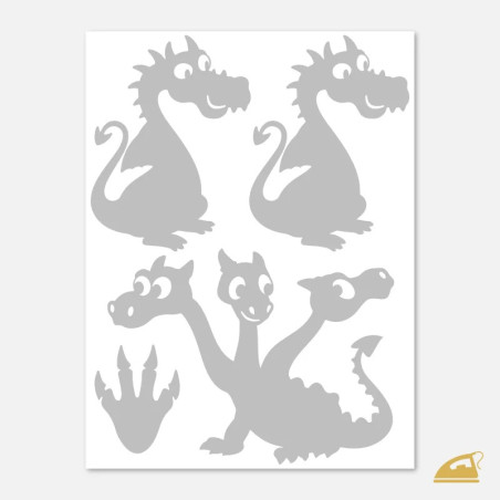 Reflexní nažehlovačky Tříhlavý drak a kamarádi – sada pro malé rytíře (4 motivy).