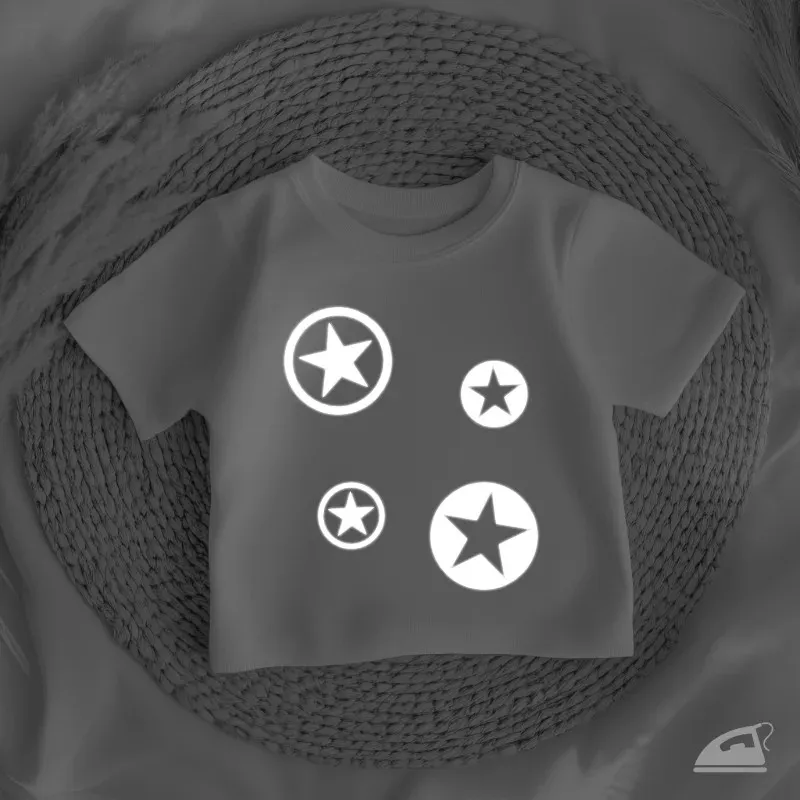 Reflexní nažehlovačky Hvězdy mix velikostí – sada na textil pro zvýšení viditelnosti.