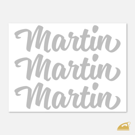 Reflexní jméno na nažehlení – vlastní text v elegantním kaligrafickém fontu (3 ks).