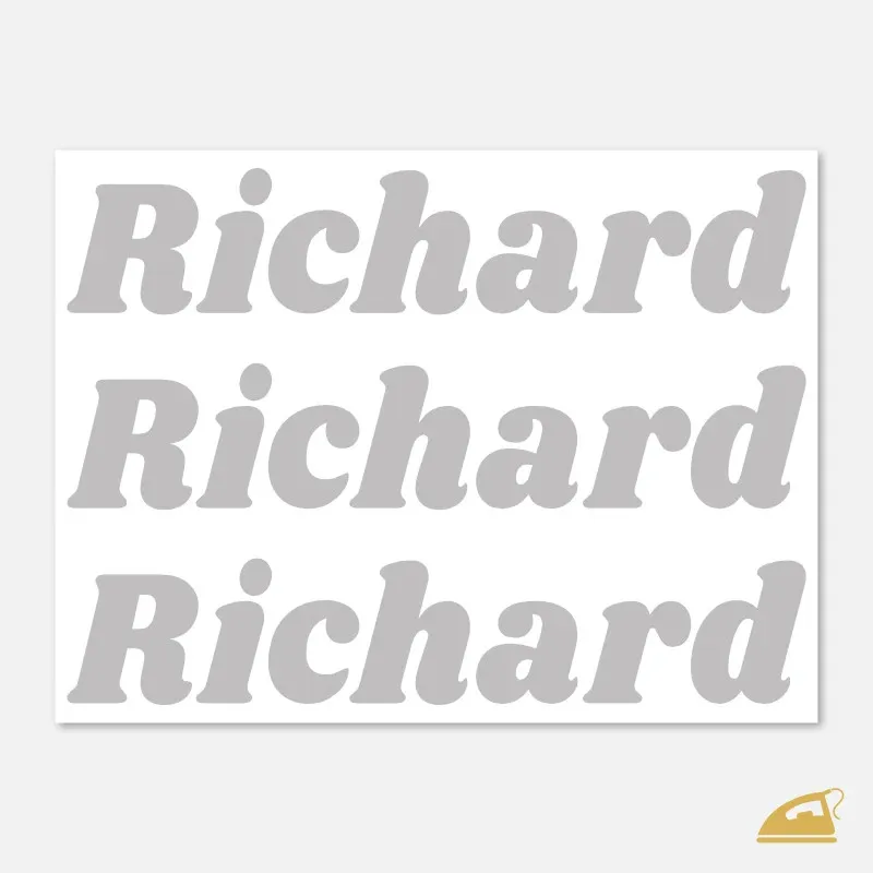 Reflexní jména na nažehlení Styl 8 – vlastní text s výraznou odrazivou plochou (sada 3 ks).