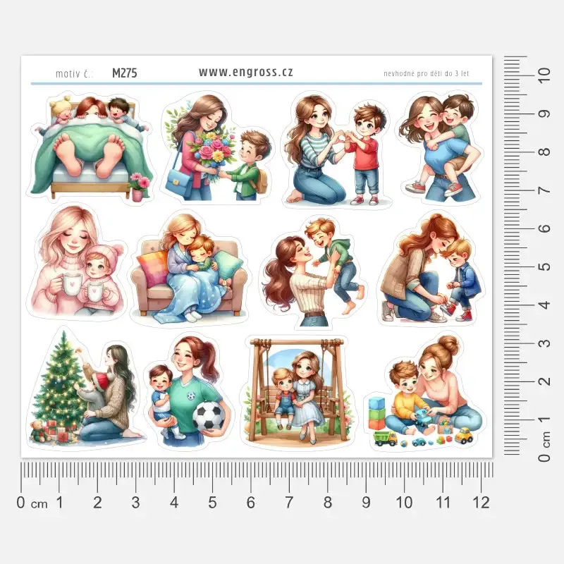 Samolepky máma a syn - 12 rodinných samolepek do diáře.