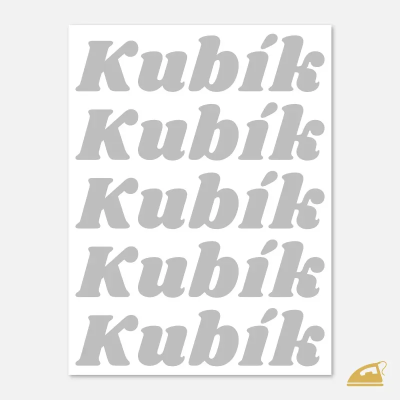 Reflexní jméno na nažehlení Styl 9 – vlastní text s výraznou plochou (sada 5 ks).