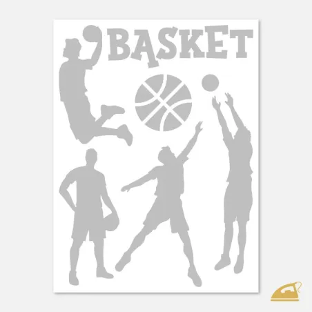 Reflexní nažehlovačky Basketbalista – sportovní sada se siluetami a míčem.