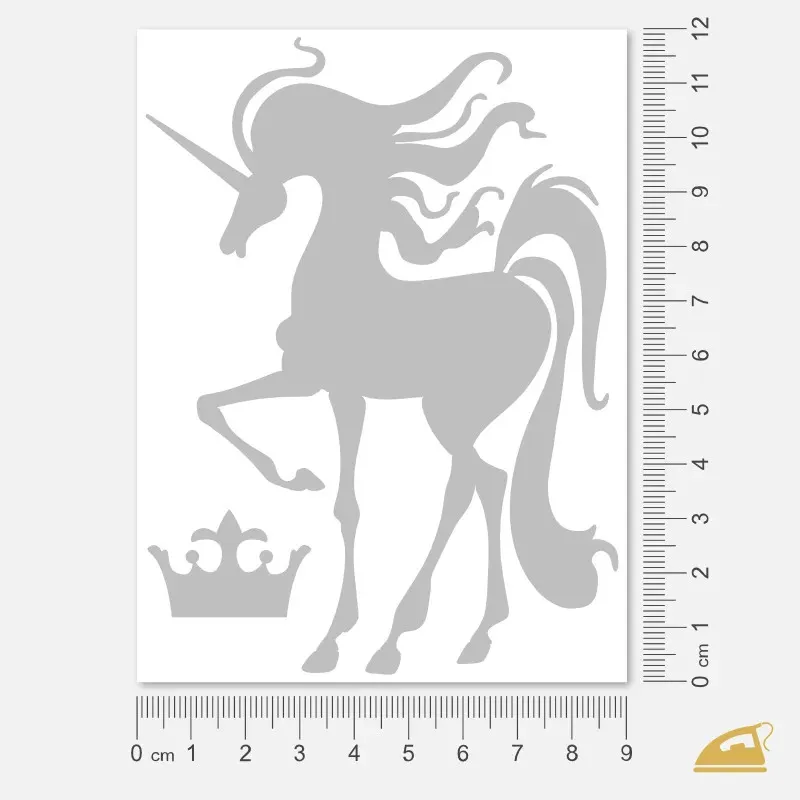 Velká reflexní nažehlovačka Jednorožec s hřívou a královská koruna - bezpečnostní prvek na oblečení.