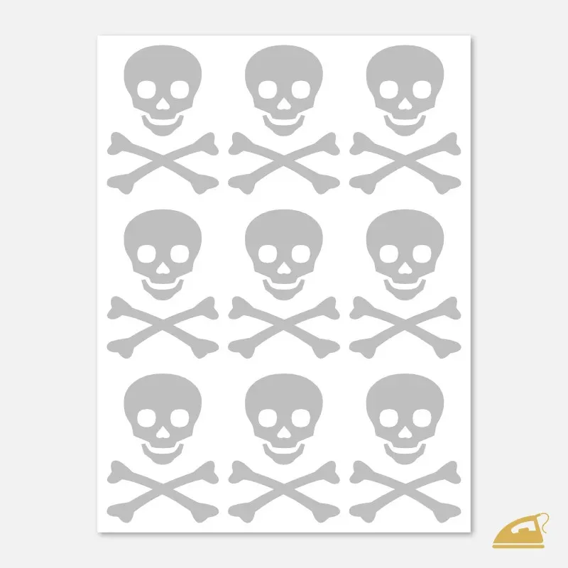 Reflexní nažehlovačky Usměvavá lebka – pirátská sada 9 ks.