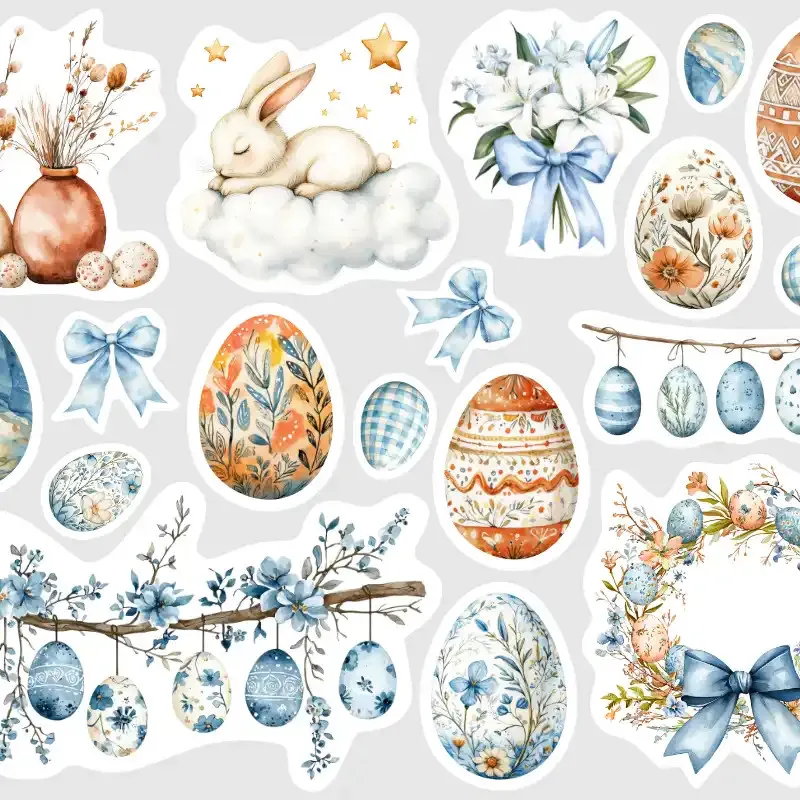 Samolepky do diáře Velikonoce: Jemné modré a terakotové tóny.