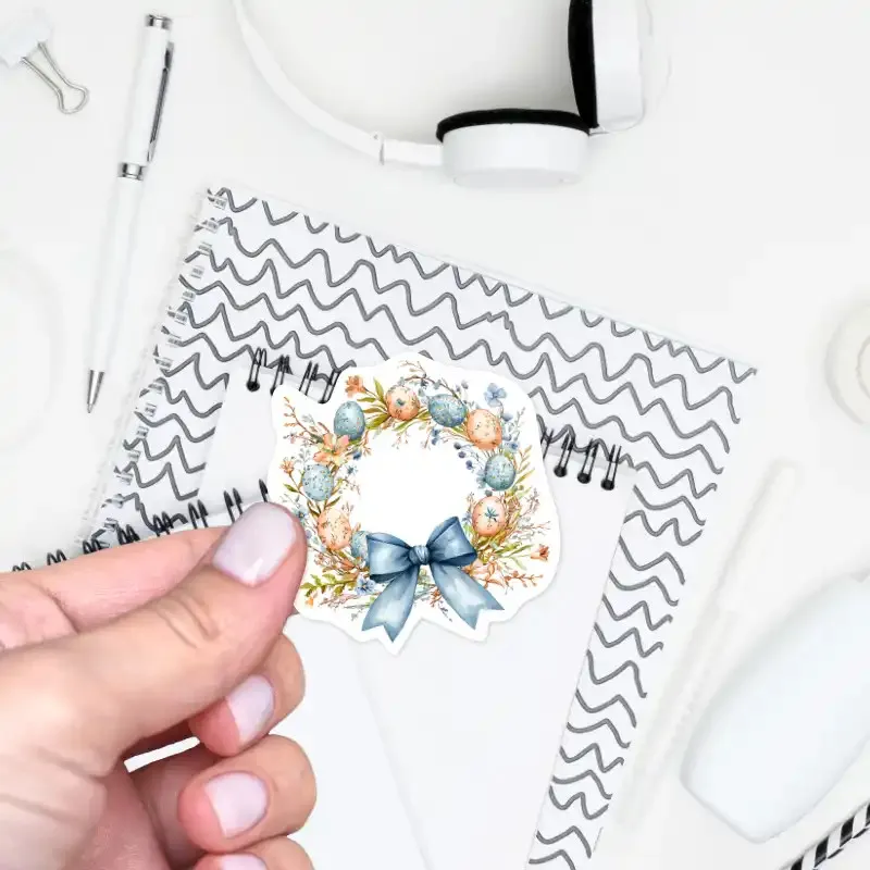 Samolepky do diáře Velikonoce: Jarní věnec s velikonočními vajíčky.