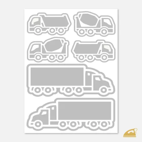 Reflexní nažehlovačky Kamiony a stavební náklaďáky – sada 6 ks pro 360° bezpečnost.