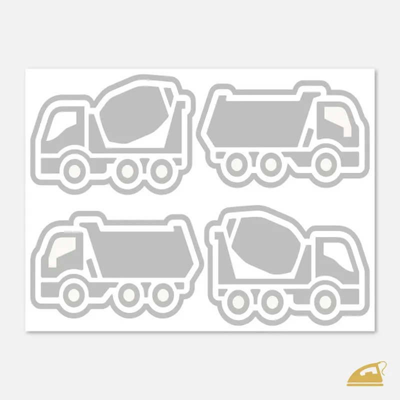 Reflexní nažehlovačky Stavební technika – sada 4 ks velkých strojů (míchačka a náklaďák).