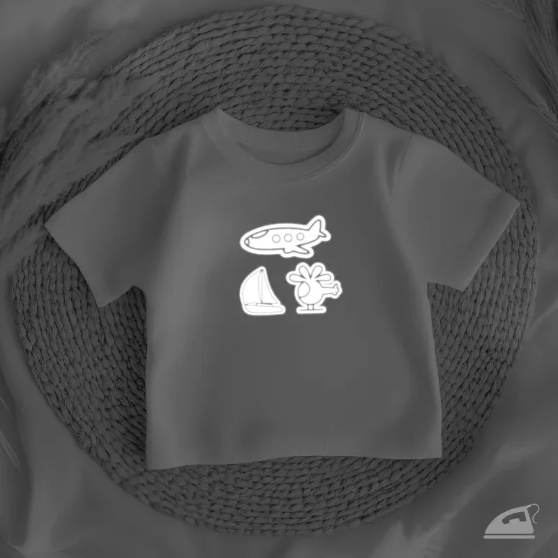 Reflexní nažehlovačky Letadlo, Vrtulník, Auto a Loď – ke zvýšení bezpečnosti za šera a tmy.