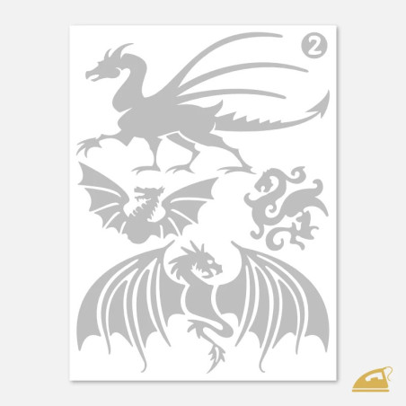 Reflexní nažehlovačky Draci – sada 4 ks (2 velcí a 2 menší draci).