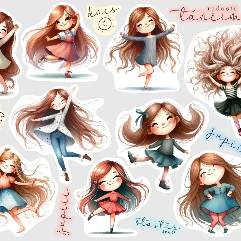 Diářové samolepky dívek, roztančených radostí.