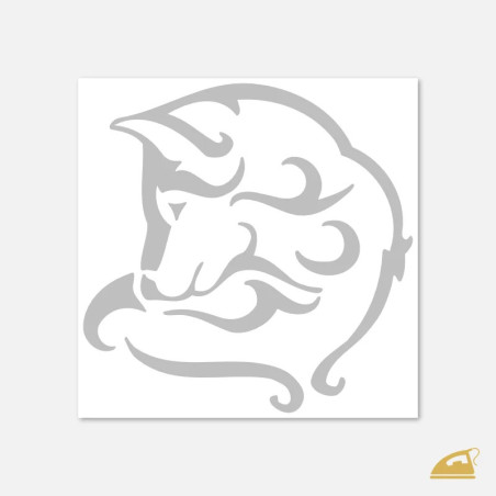 Reflexní nažehlovačka Vlk – velký designový motiv na textil (9,5 x 9,5 cm).