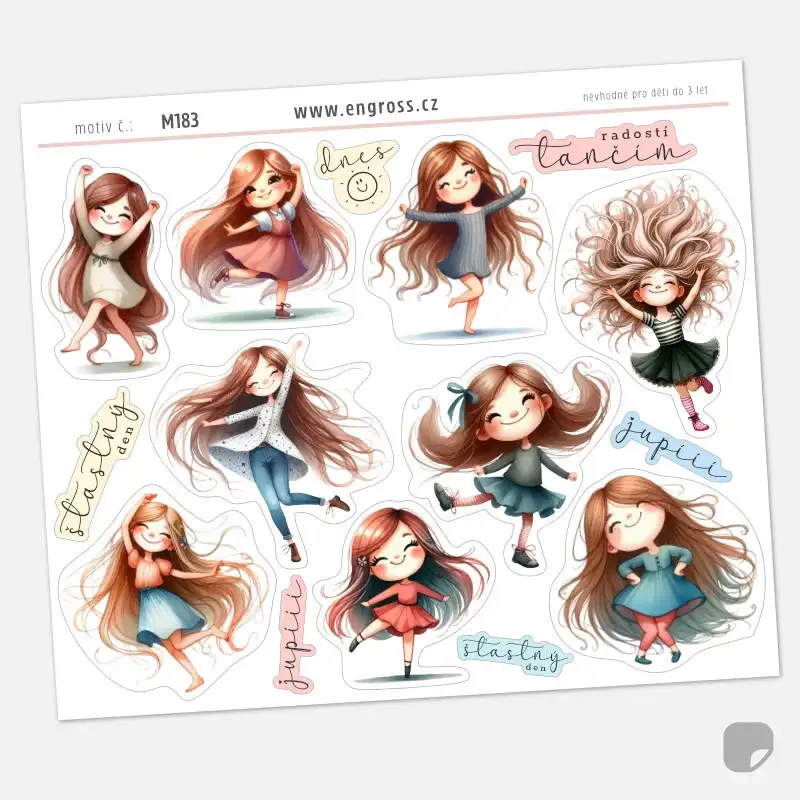 Diářové samolepky dívek, roztančených radostí.