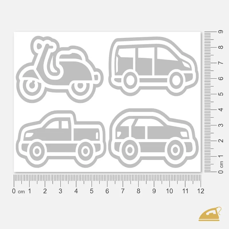 Reflexní nažehlovačky Osobní auta a skútr – snadné nažehlení žehličkou.