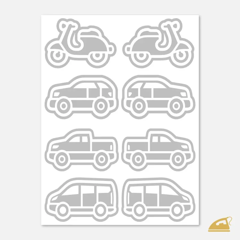 Reflexní nažehlovačky Malá auta a skútr – doplňková sada 8 ks na rukávy a čepice.