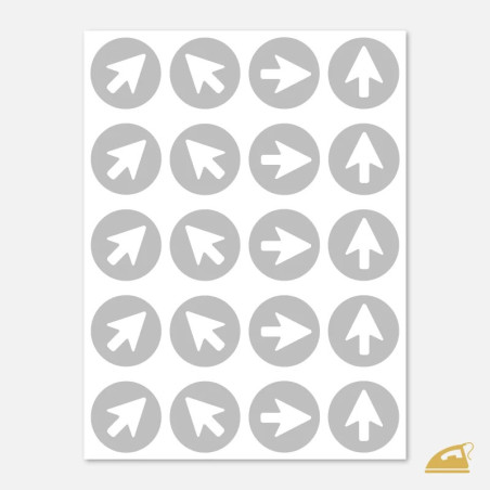 Reflexní nažehlovačky Šipka mini v kruhu – sada 20 ks na drobný textil a doplňky.