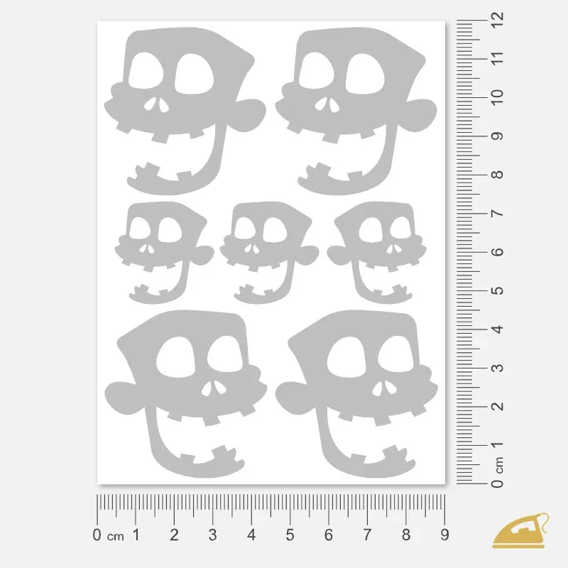 Reflexní nažehlovačka Zombie – sada 7 ks rozesmátých lebek pro teenagery a starší děti.