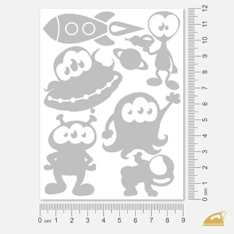 Reflexní nažehlovačka Vesmír a UFO – snadné nažehlení žehličkou.