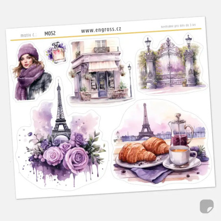 Samolepky do diáře Jarní déšť v Paříži: laděná do romantická fialové barvy.