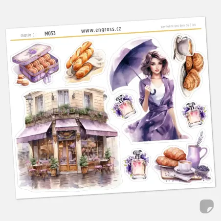 Samolepky do diáře Jarní déšť v Paříži: Romantická snídaně.