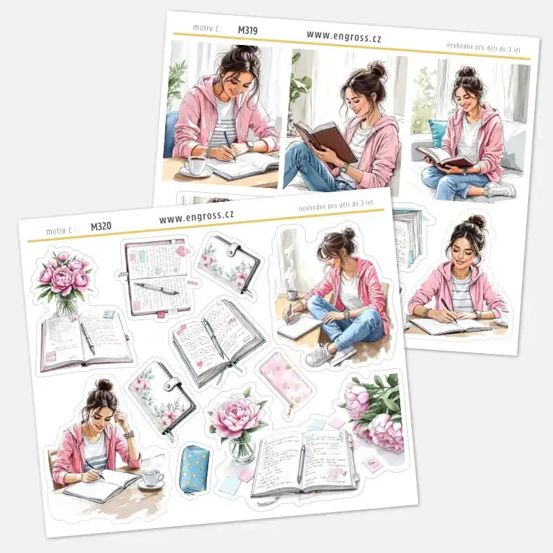 Sada samolepky do diáře Psaní deníku: Jemné ženské ilustrace.