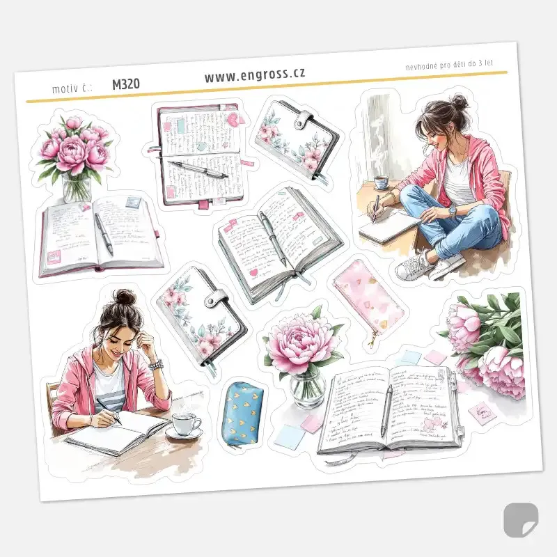 Samolepky do diáře Deník a pivoňky: Květiny a plánování