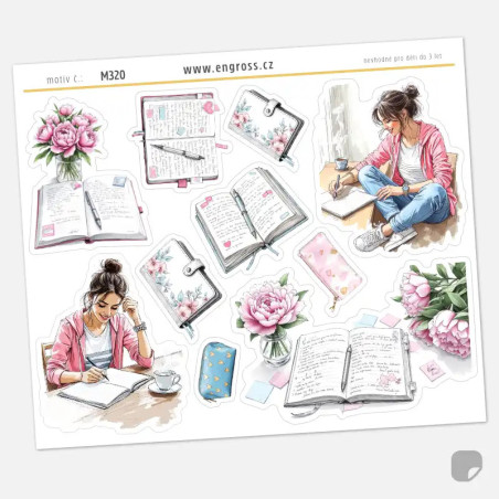 Samolepky do diáře Deník a pivoňky: Květiny a plánování