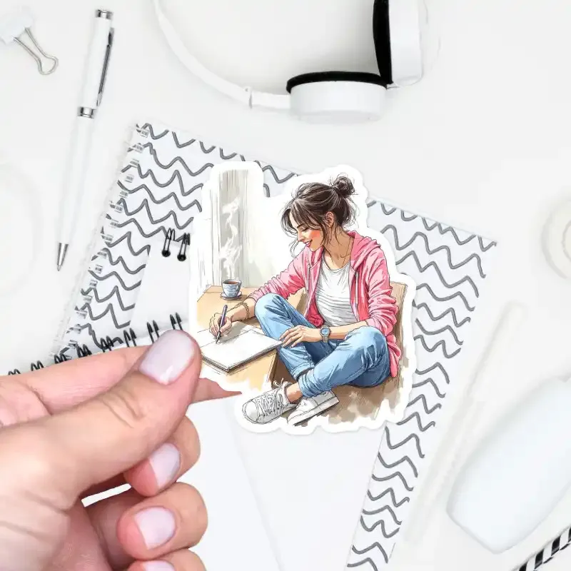 Samolepka psaní do deníku - chvilka pohody v jemných barvách.