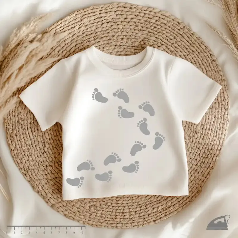 Reflexní nažehlovačka Dětské stopy – sada 12 ks na textil pro děti a nastávající maminky.