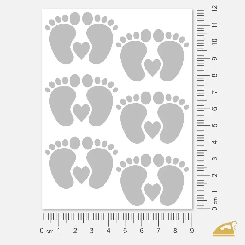 Reflexní nažehlovačky Dětské stopy se srdíčkem – snadné nažehlení žehličkou.