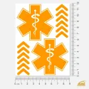 Neonový set nažehlovaček na oděvy pro záchranáře (2x Hvězda života + šipky) - neon oranžová.