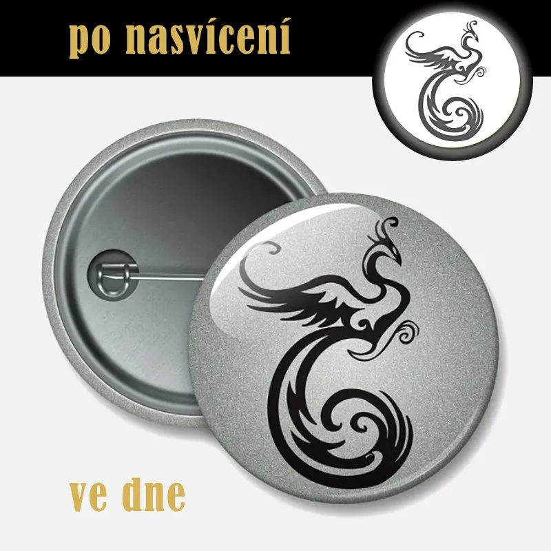 Reflexní odznak Fénix 44 mm – bezpečnostní placka na batoh nebo bundu.