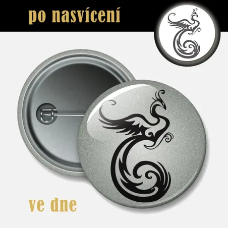 Reflexní odznak Fénix 44 mm – bezpečnostní placka na batoh nebo bundu.