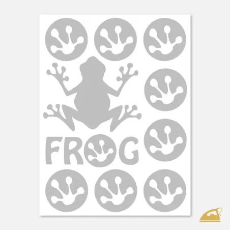 Reflexní nažehlovačka Žába a stopy – sada 10 ks bezpečnostních motivů na textil.