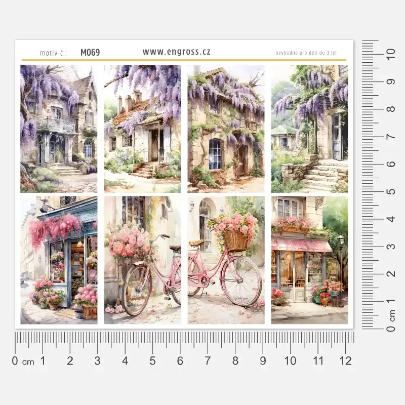 Samolepky do diáře Vistárie: Staré romantické městečko pro atmosféru při plánování.