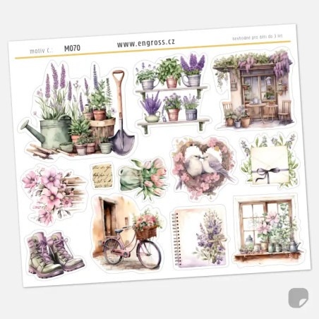 Samolepky do diáře Vistárie: Jarní zahrada – Vintage květiny a zákoutí.