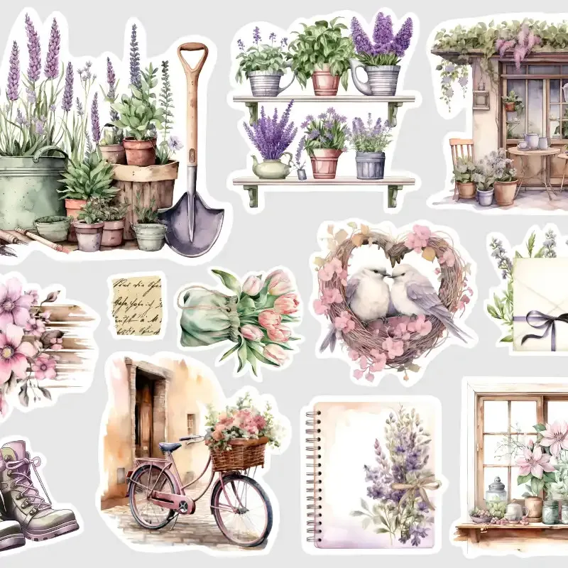 Samolepky do diáře Vistárie: Jarní zahrada – pro diář, bullet, deník i scrapbooking.